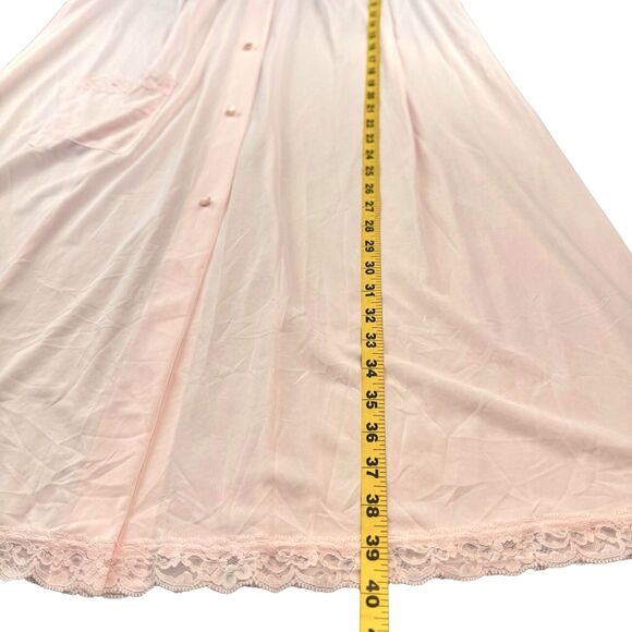 Shadowline Robe Womens M Vintage Nylon Floral Lace Pink 3/4 Sleeve Lightweight - Picture 14 of 15
